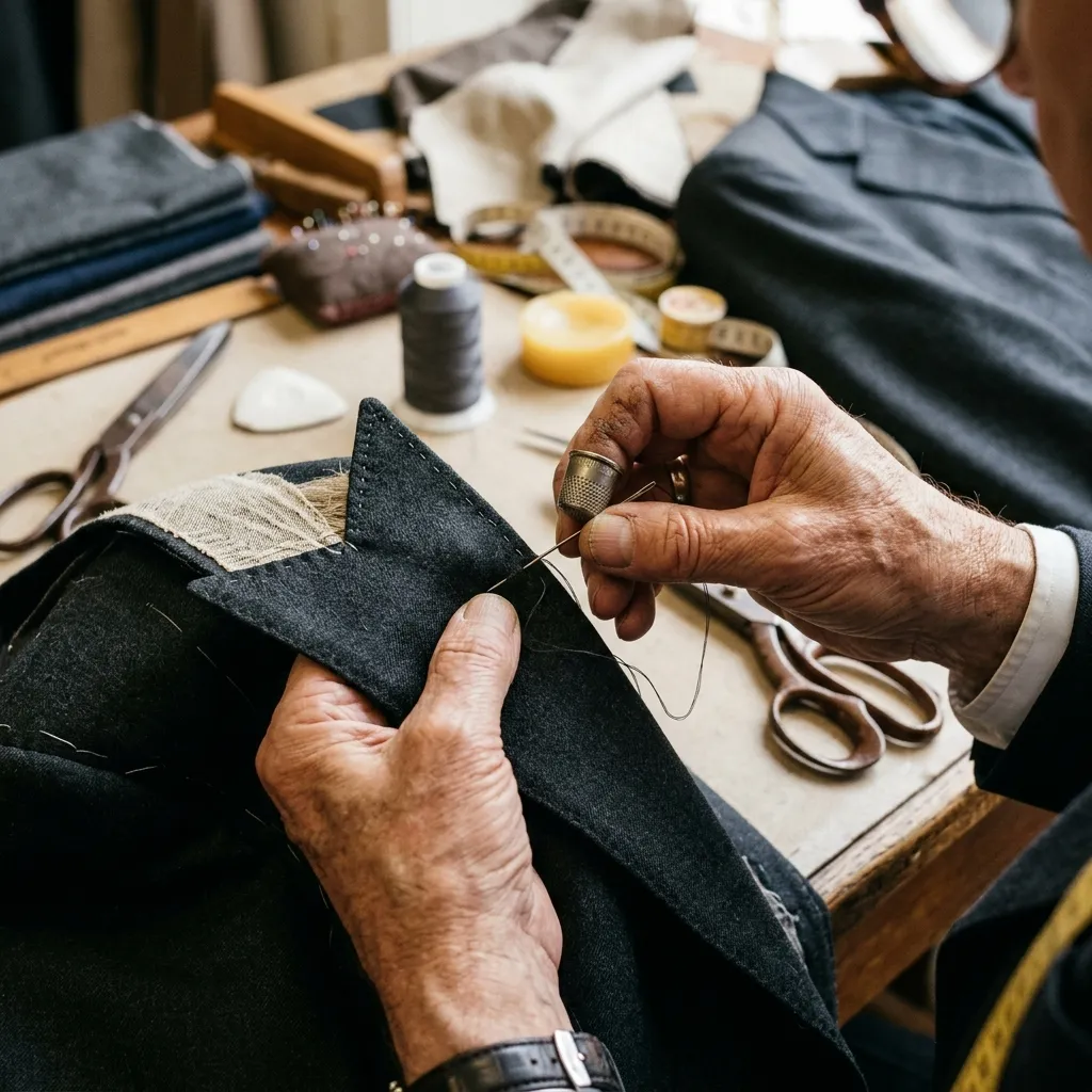 Senior artisans hand-stitching bespoke garments in Kolkata - Tanbir Style Zone